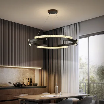 2022 Mūsdienu Kulons Deg Dzīvojamā Istaba, Ēdamistaba, Virtuve Apli Gredzeni LED Black Griestiem Karājas Lampa Ar Tālvadības Aptumšojami