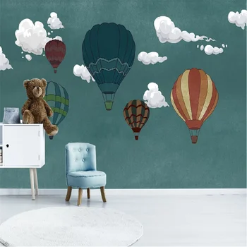 Pasūtījuma 3D tapetes sienas mūsdienu anotācija sky balts mākonis karikatūra karstā gaisa balonu bērnu istabas fona sienas