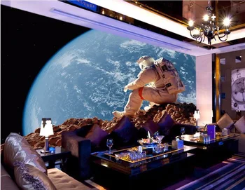 Pasūtījuma sienas 3d tapetes Astronauti uz mēness, skatoties zemes tapešu dekoru glezna 3d sienu gleznojumi tapetes sienām 3 d