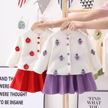 Modes Bērniem Drēbes Meitenēm Komplekti, Spring & Autumn Meitenes Apģērbu Komplekts Ar Garām Piedurknēm Augļu Topi Skir Bērnu Apģērbu 2-5 Gadi