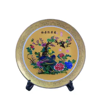 Ķīnas Vecās Porcelāna Rozā Ziedu Un Putnu Modelis Zelta Plāksnes Malas