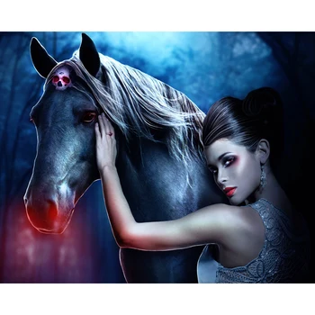 5D DIY Dimanta Krāsošana Fantāzija meitene ar zirgu galvaskausa sarkana lūpu Cross Stitch Mozaīkas Daimond Krāsošana Pilnu Kvadrātveida Mājas Dekoru H114